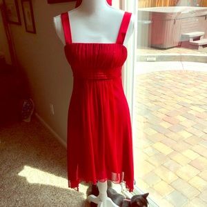 Slip on red satin asymmetrical dress